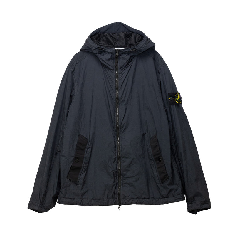 Blue jacket with a hood on a white background