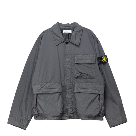 Gray jacket with a brand logo on a white background