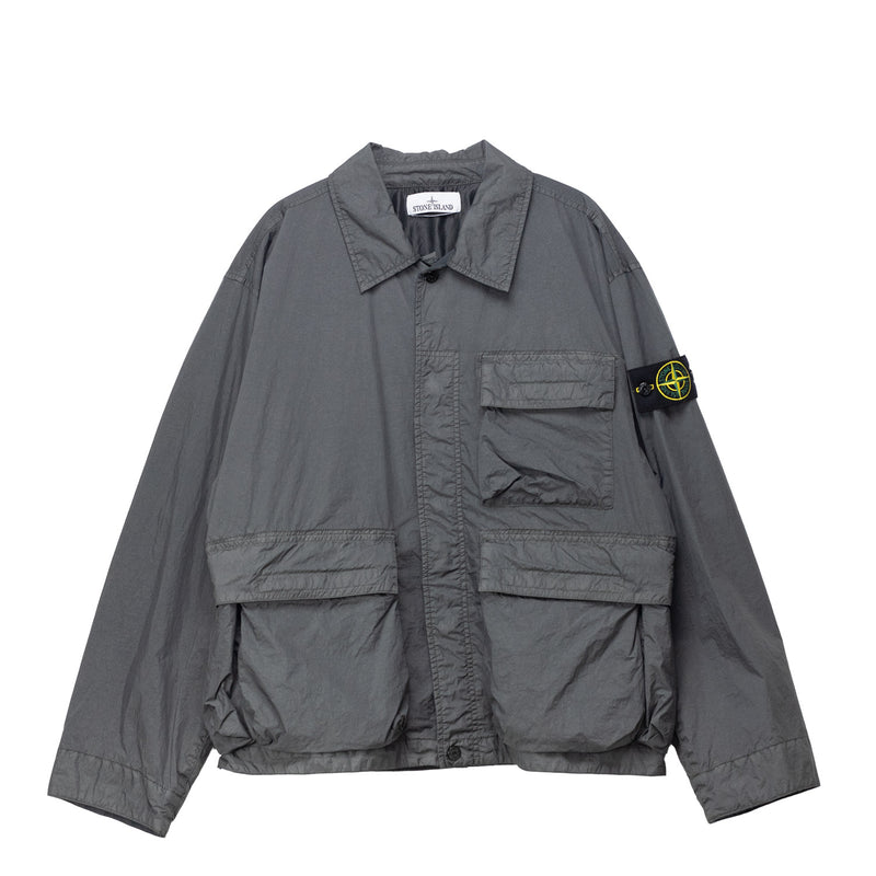 Gray jacket with a brand logo on a white background