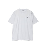 Grey t-shirt with a small logo on a white background
