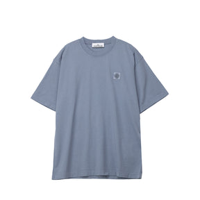Blue t-shirt with a logo on a white background