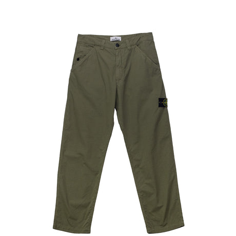 Green pants with a brand logo on a white background