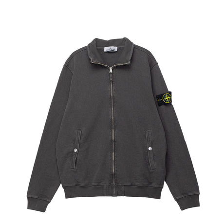 Dark gray jacket with a brand logo on a white background