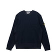 Navy blue sweatshirt with a brand logo on a white background