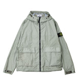 Light gray jacket with a brand logo on a white background