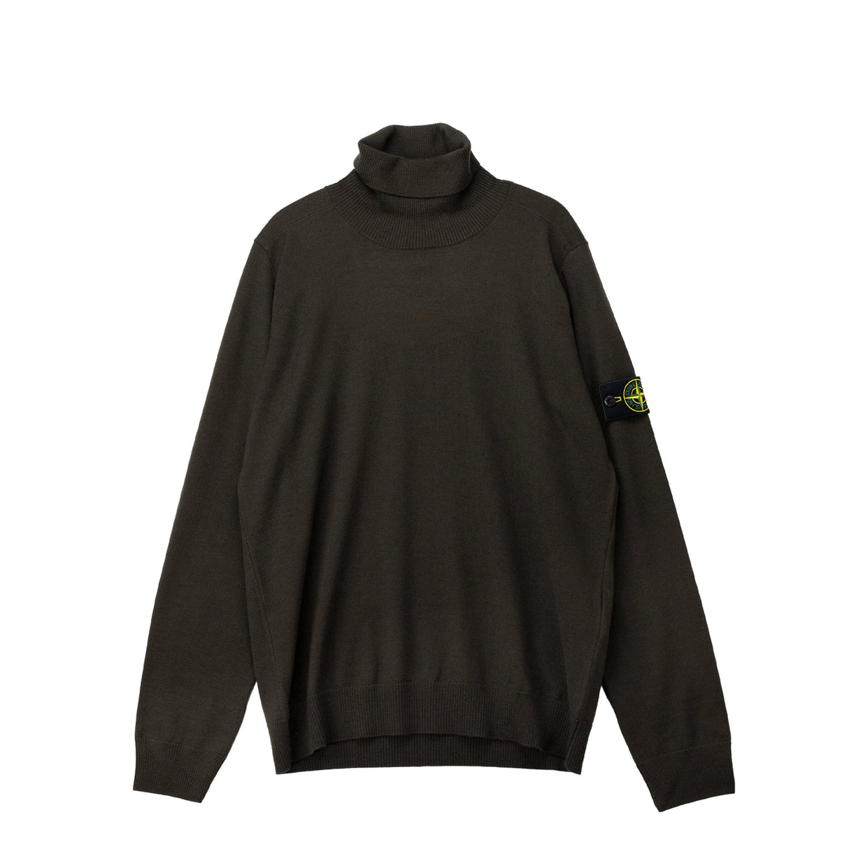 Green turtleneck sweater on a white backgorund.
