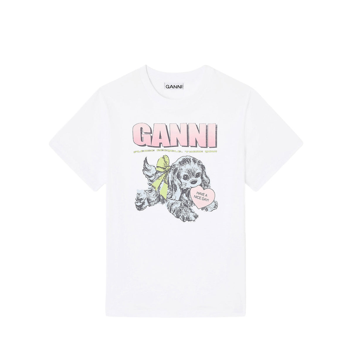 Ganni T4334 NEON PUPPY T-SHIRT, Bright White