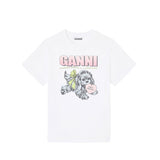 Ganni T4334 NEON PUPPY T-SHIRT, Bright White