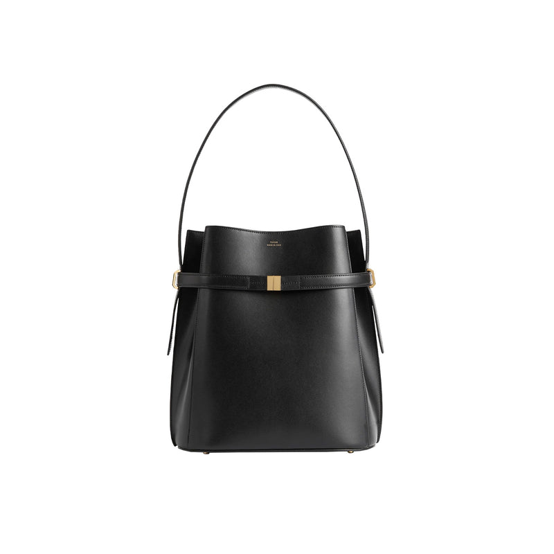 TOTEME BELTED LEATHER BUCKET BAG, Black