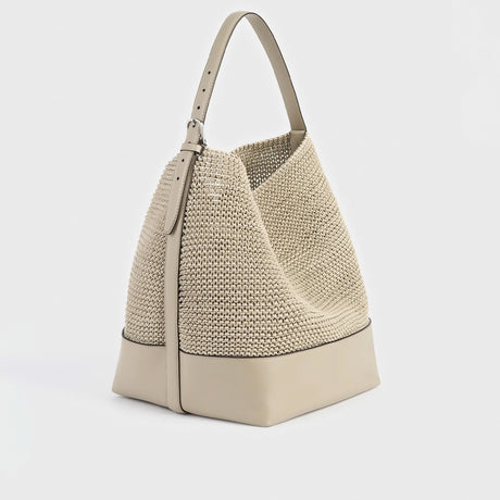 TOTEME BELTED WOVEN LEATHER TOTE, Fawn