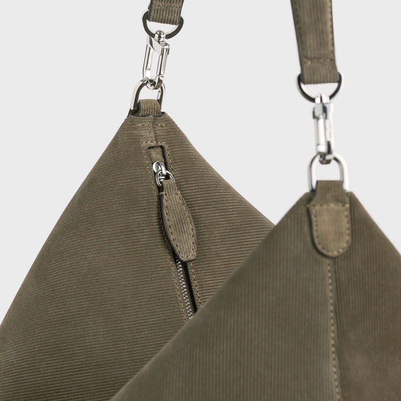 TOTEME BEVEL CORD-SUEDE BAG, Dark Taupe