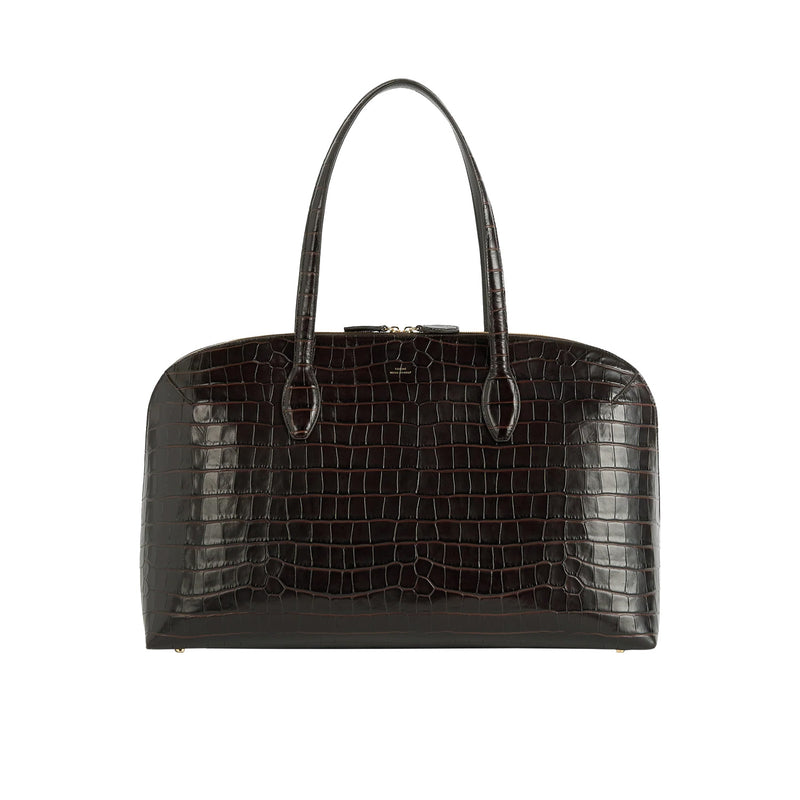 TOTEME CROCO-EMBOSSED DAY TOTE, Dark Chocolate