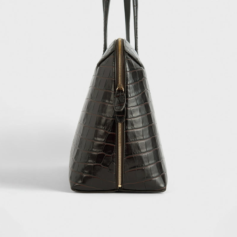TOTEME CROCO-EMBOSSED DAY TOTE, Dark Chocolate