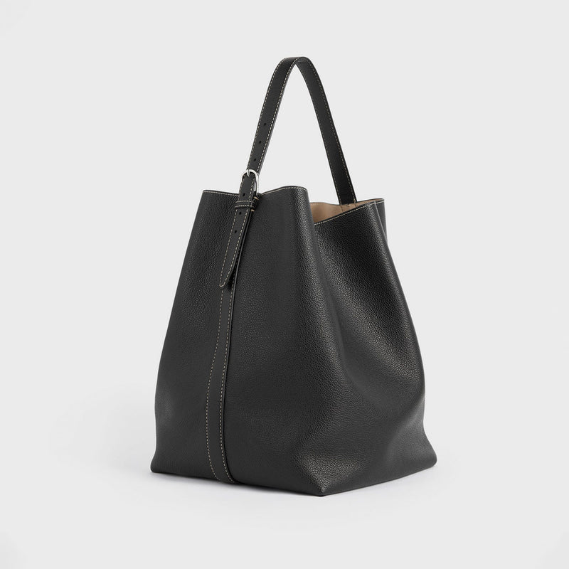 TOTEME GRAINED-LEATHER BELTED TOTE, Black