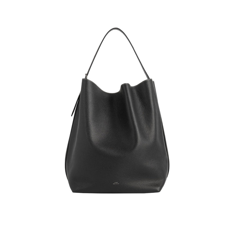 TOTEME GRAINED-LEATHER BELTED TOTE, Black