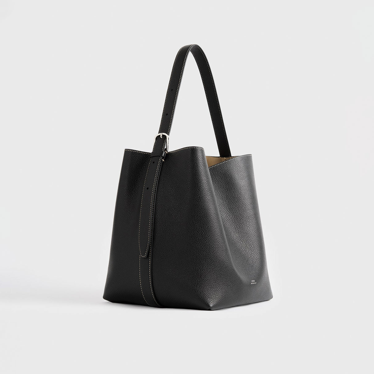 TOTEME MEDIUM BELTED GRAINED-LEATHER TOTE, Black