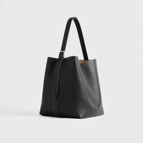 TOTEME MEDIUM BELTED GRAINED-LEATHER TOTE, Black