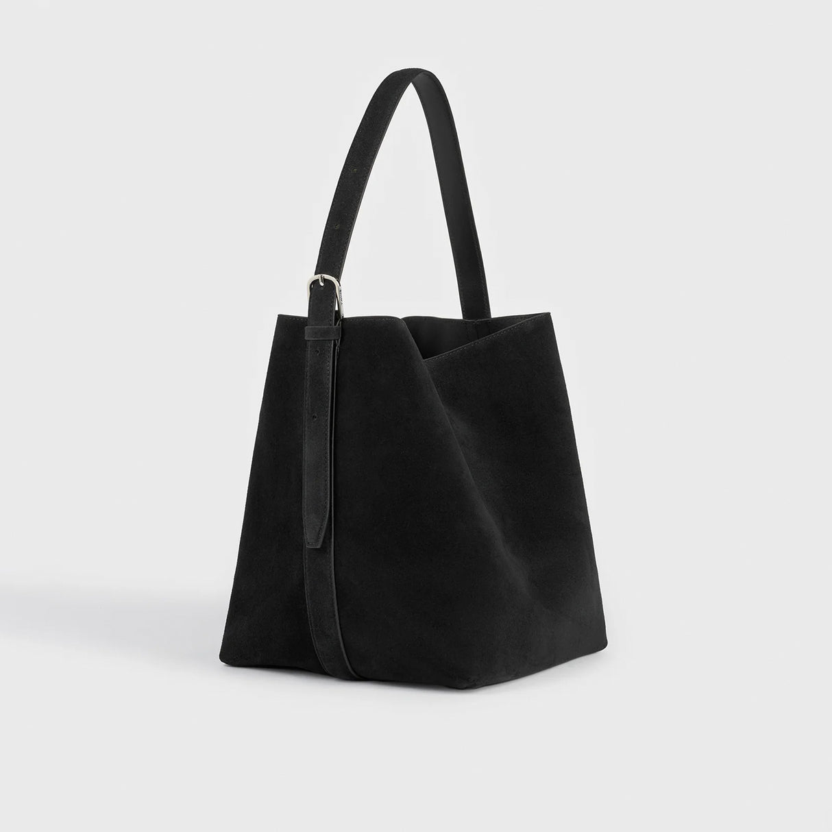 TOTEME MEDIUM BELTED SUEDE TOTE, Black