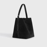TOTEME MEDIUM BELTED SUEDE TOTE, Black