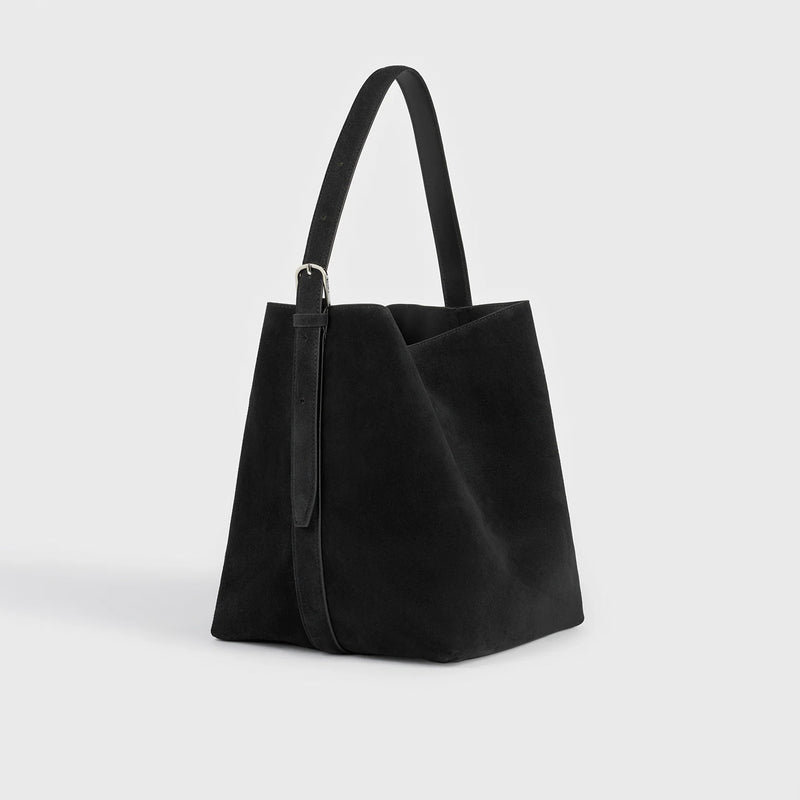 TOTEME MEDIUM BELTED SUEDE TOTE, Black