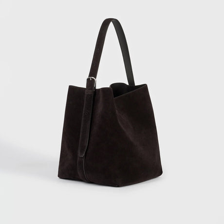 TOTEME MEDIUM BELTED SUEDE TOTE, Espresso