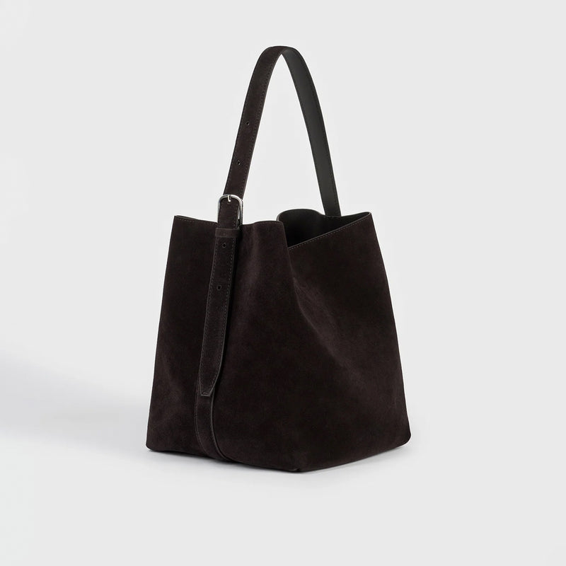 TOTEME MEDIUM BELTED SUEDE TOTE, Espresso