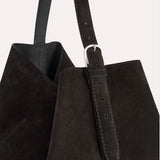 TOTEME SUEDE BELTED TOTE, Espresso Brown