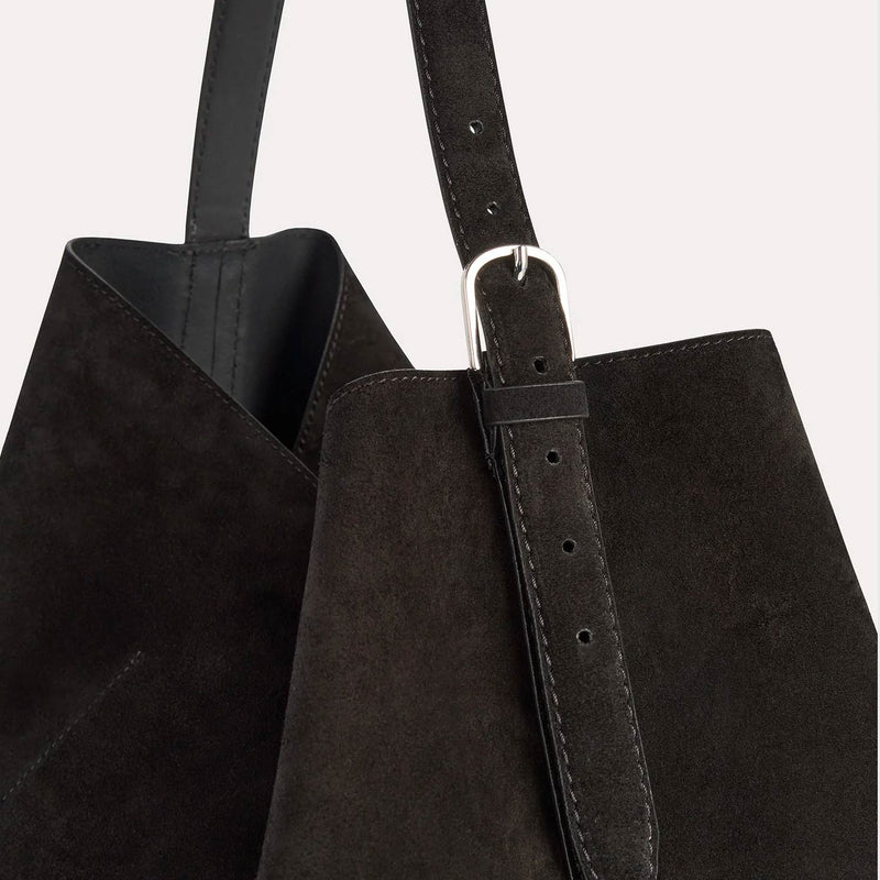 TOTEME SUEDE BELTED TOTE, Espresso Brown