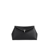TOTEME T-LOCK GRAINED-LEATHER CLUTCH, Black