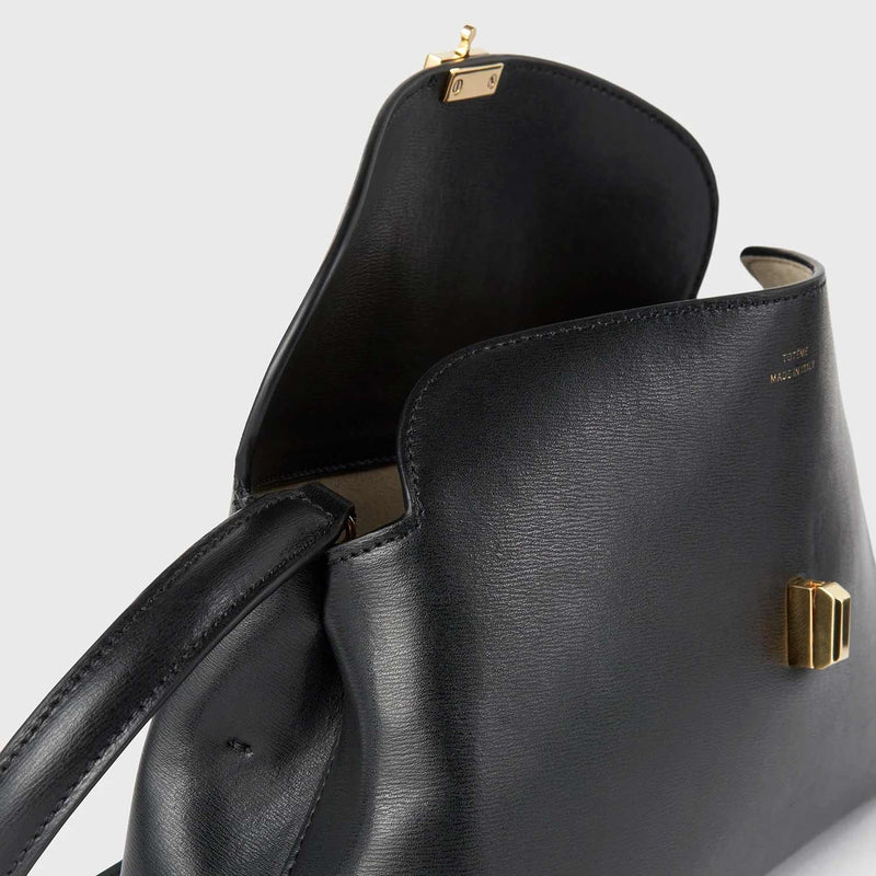 TOTEME T-LOCK LEATHER CLUTCH, Black