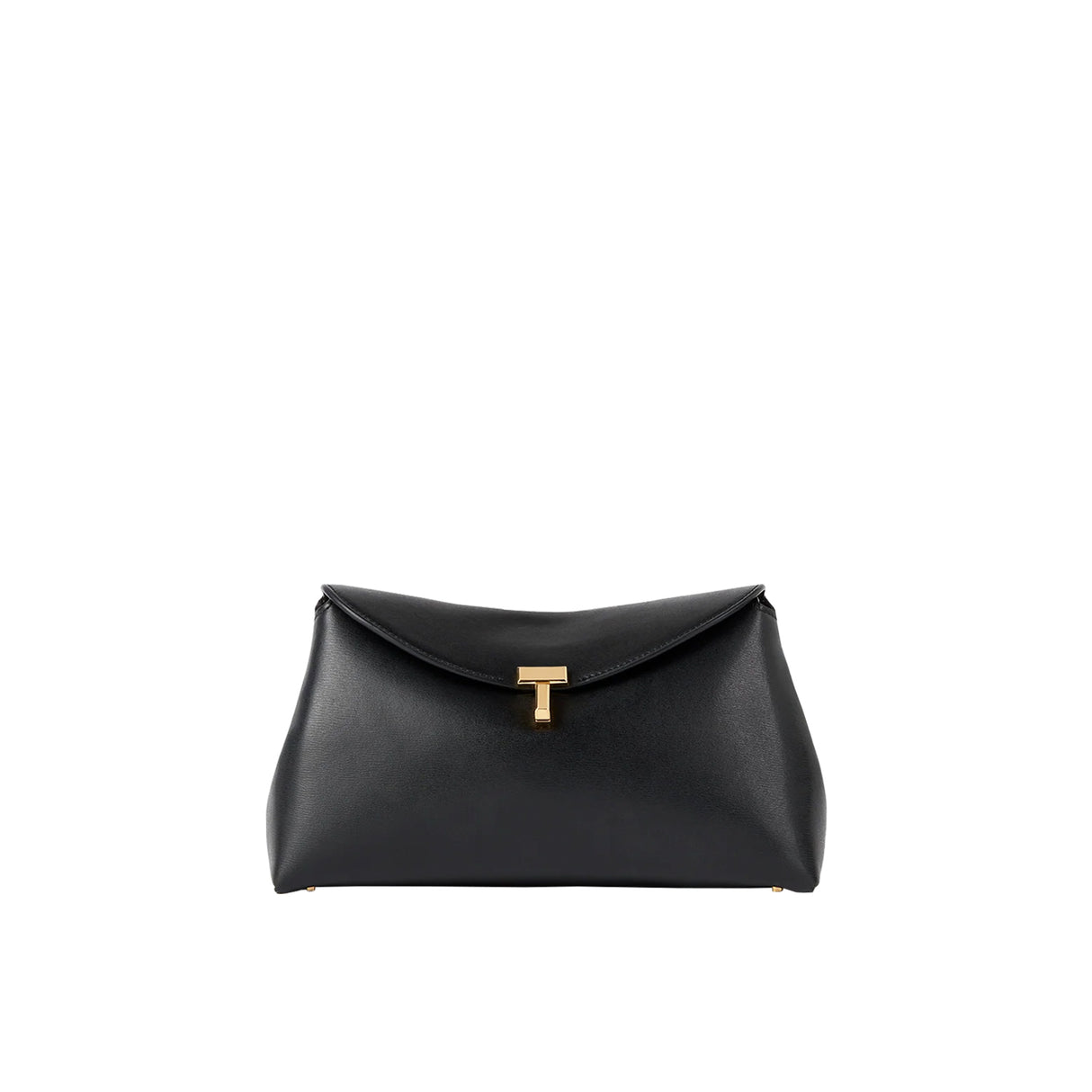 TOTEME T-LOCK LEATHER CLUTCH, Black