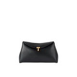 TOTEME T-LOCK LEATHER CLUTCH, Black