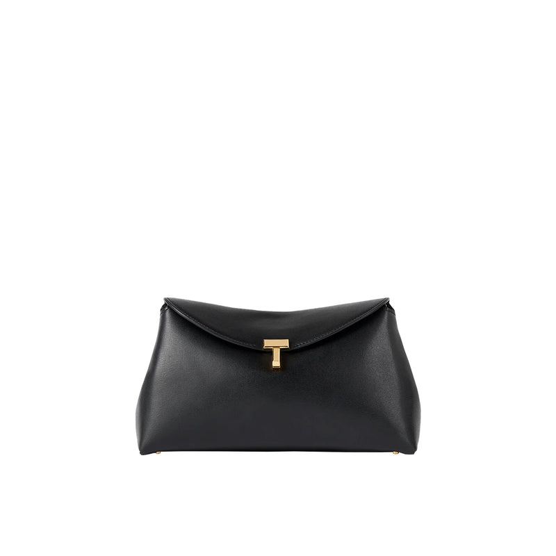 TOTEME T-LOCK LEATHER CLUTCH, Black