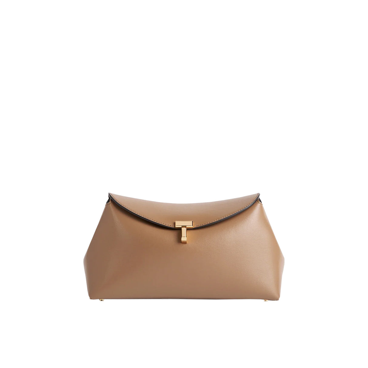 TOTEME T-LOCK LEATHER CLUTCH, Camel