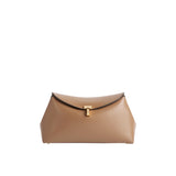 TOTEME T-LOCK LEATHER CLUTCH, Camel