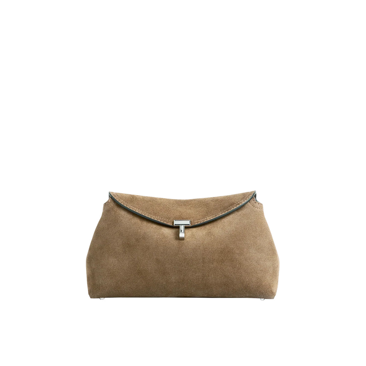 TOTEME T-LOCK SUEDE CLUTCH, Tobacco