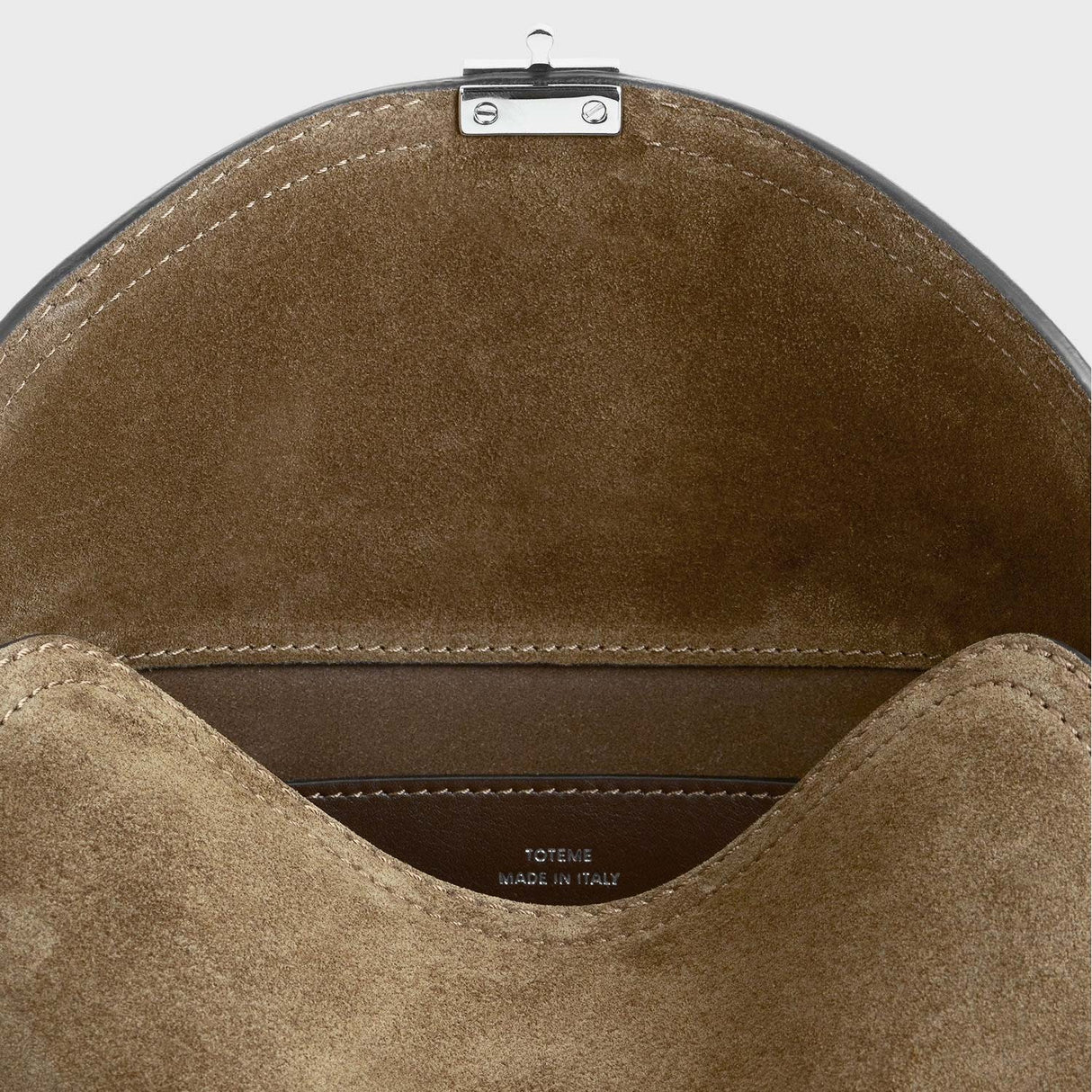 TOTEME T-LOCK SUEDE CLUTCH, Tobacco