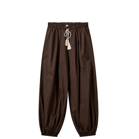 Brown pants with a drawstring on a white background