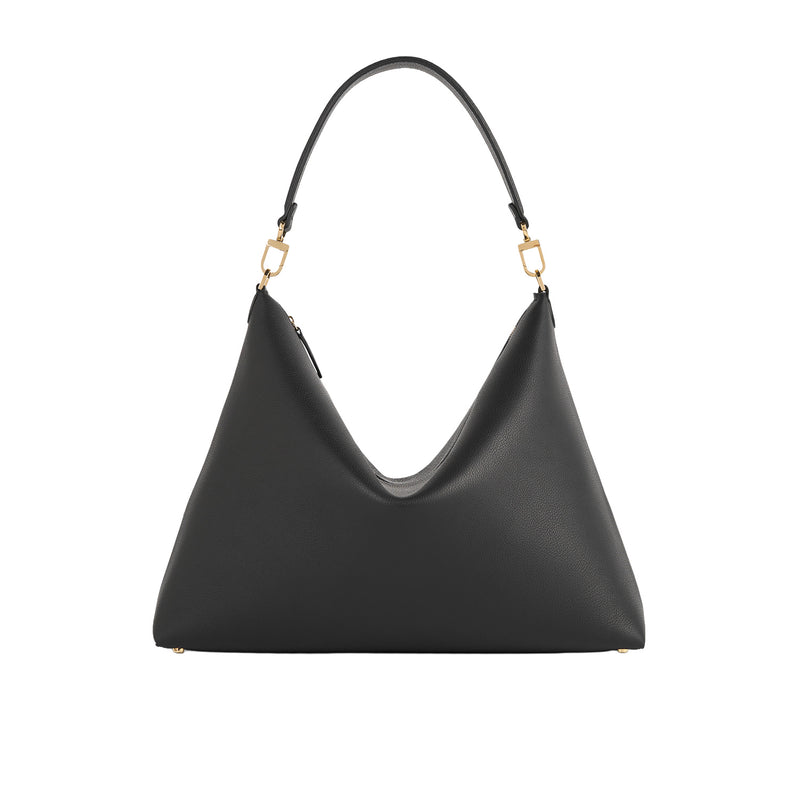 MEDIUM BEVEL GRAINED-LEATHER BAG, Black