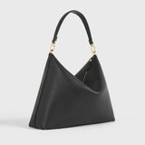 MEDIUM BEVEL GRAINED-LEATHER BAG, Black