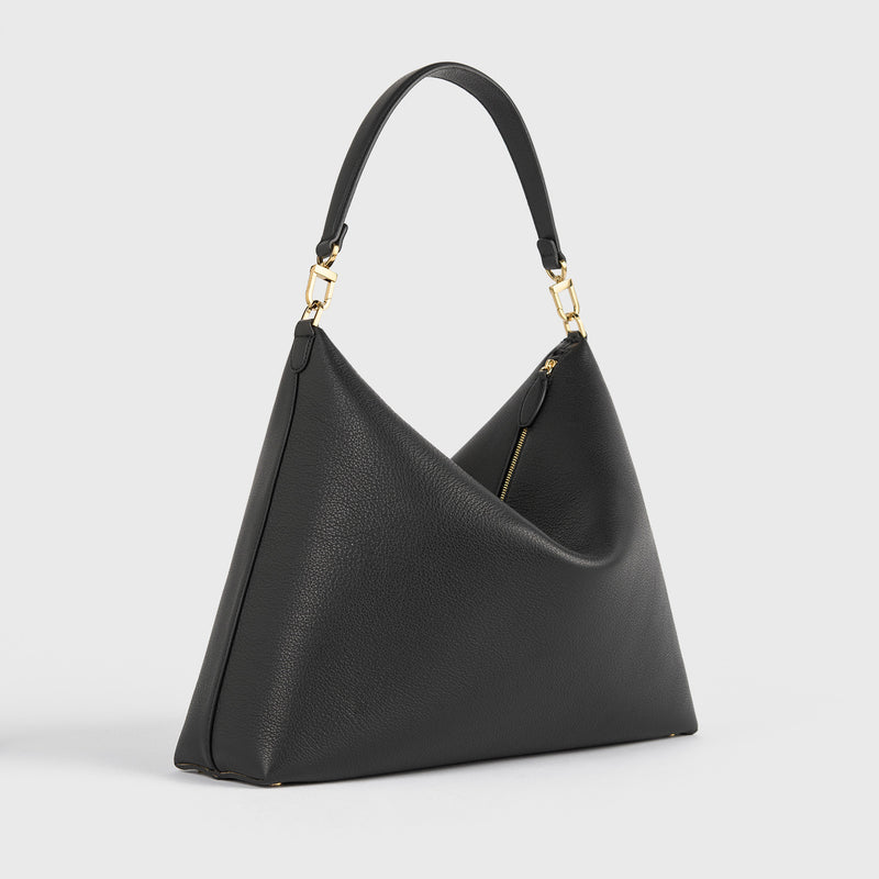 MEDIUM BEVEL GRAINED-LEATHER BAG, Black