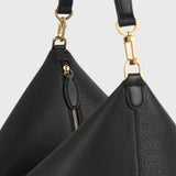 MEDIUM BEVEL GRAINED-LEATHER BAG, Black