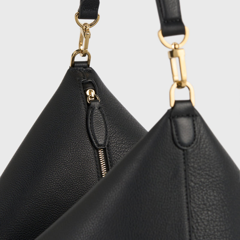 MEDIUM BEVEL GRAINED-LEATHER BAG, Black