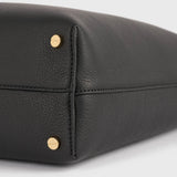 MEDIUM BEVEL GRAINED-LEATHER BAG, Black