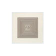 An off-white square fabric item, likely a bandana or napkin, featuring a central geometric design of concentric dark brown squares and a central monogram logo.