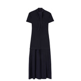 FLUID VISCOSE HIGH-NECK DRESS, Navy