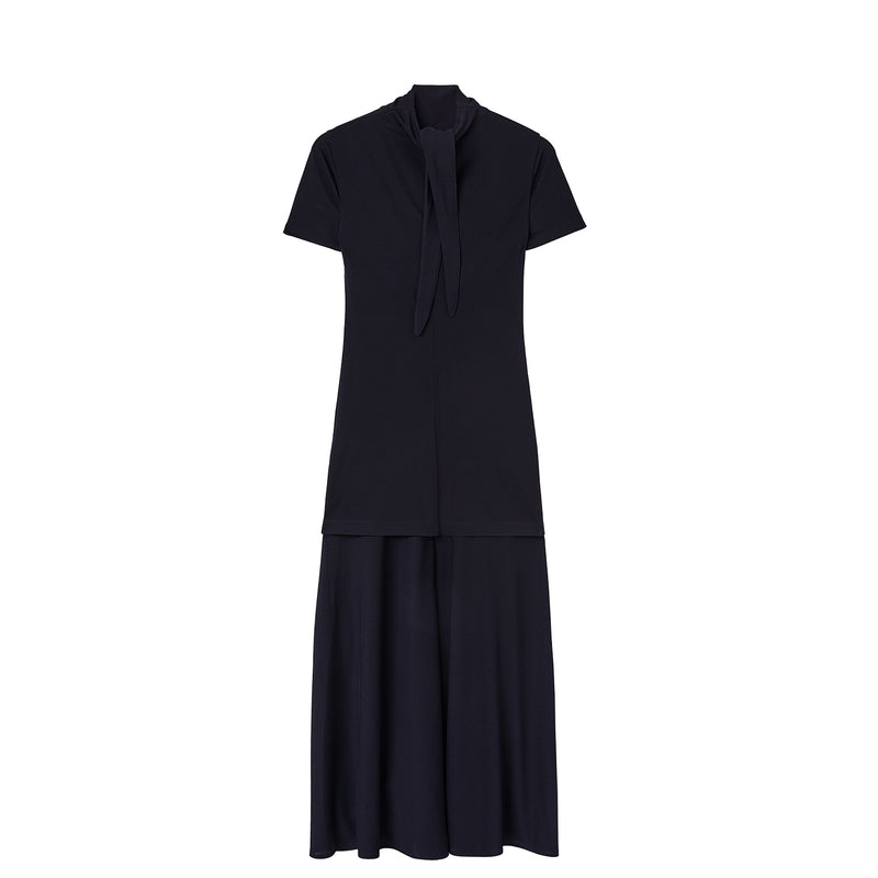 FLUID VISCOSE HIGH-NECK DRESS, Navy