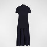 FLUID VISCOSE HIGH-NECK DRESS, Navy