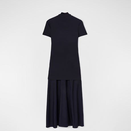 FLUID VISCOSE HIGH-NECK DRESS, Navy