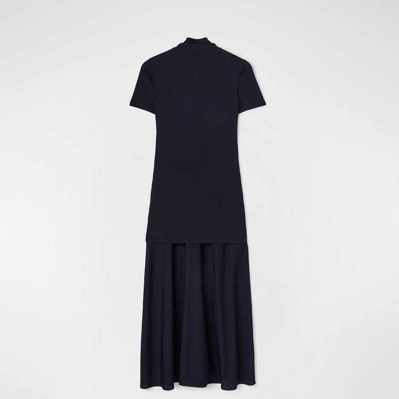 FLUID VISCOSE HIGH-NECK DRESS, Navy